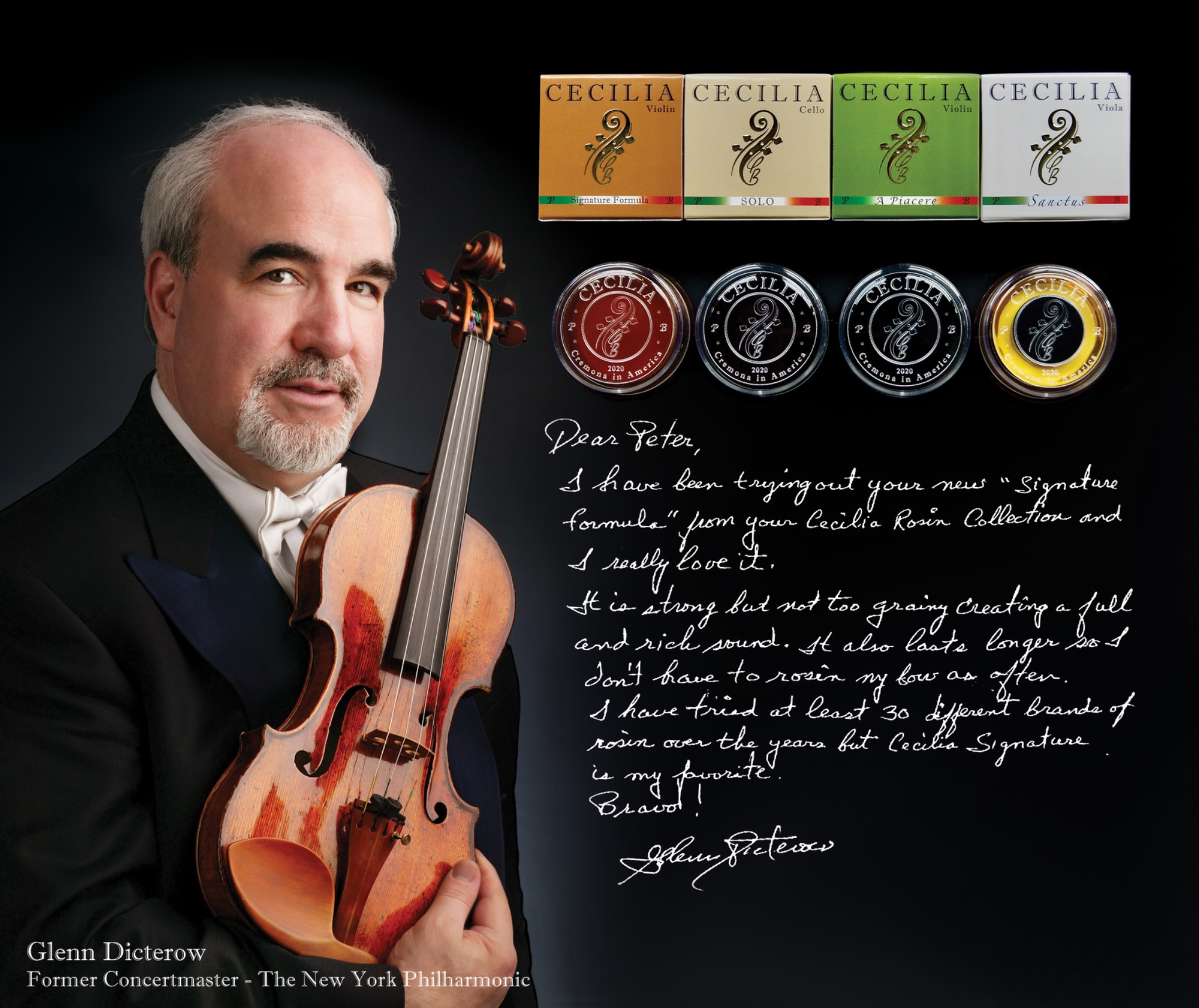 Violinist Glenn Dicterow with CECILIA Rosin Collection